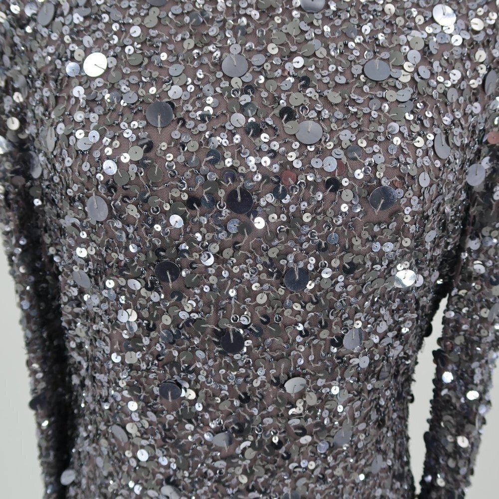 Aidan Mattox Silver Fully Sequined Long Sleeve Co… - image 3